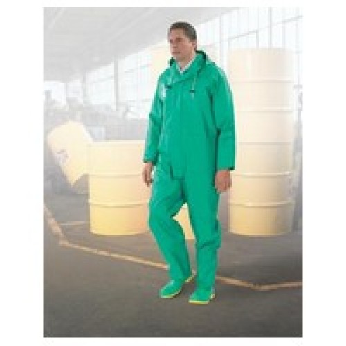 Bata Shoe 71022-2X Bata/Onguard 2X Green Chemtex 3.5 mil PVC On Nylon Polyester Chemical Protection Coverall With Front Zipper C
