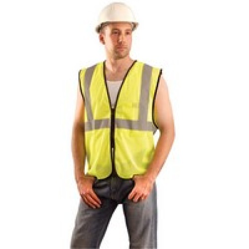 Occunomix ECO-GCZ-YS/M OccuNomix Small - Medium Hi-Viz Yellow Polyester Mesh ANSI 107-2010 Value Vest With Zipper Closure, 2