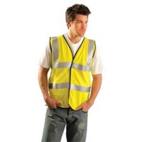 Occunomix SSFGCFR-Y3X OccuNomix 3X Hi-Viz Yellow OccuLux Flame Resistant Modacrylic Mesh Class 2 Deluxe Vest With FR Front Hook 