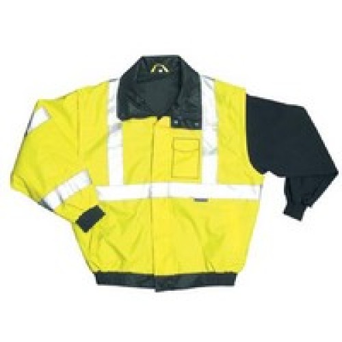 Occunomix TJBJ-YM OccuNomix Medium Yellow PVC Coated Polyester Class 3 Weather Resistant Bomber Jacket With Front Hook And Loop 