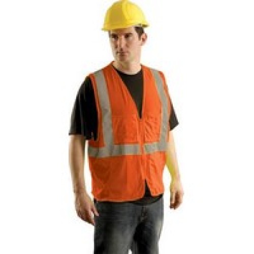 Occunomix SSGCS-OS/M OccuNomix Small - Medium Orange OccuLux Lightweight Mesh Class 2 Economy Surveyor's Vest With Zipper Front 