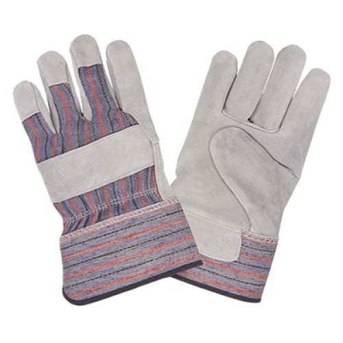 Cordova 7205R Premium Gray Split Shoulder Cowhide Leather Palm Striped Canvas Backed Gloves: 2 1/2