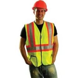 Occunomix SSG2T-Y2X OccuNomix 2X Yellow OccuLux Lightweight Polyester Class 2 Two-Tone Vest With Front Hook And Loop Closure, 2