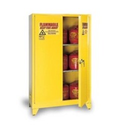 Eagle Manufacturing Company 4510LEGS Eagle 45 Gallon Yellow Two Shelf With Two Door Self-Closing Flammable Tower Safety Storage 