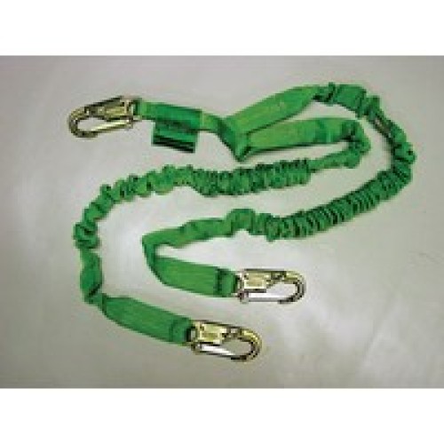 Honeywell 232M-Z7/6FTGN Miller 6' Green Two Leg Manyard II Shock-Absorbing Stretchable Web Lanyard With 3 Locking Snap Hooks