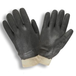Cordova 5100SI Sandy Finish Black Double-Dipped PVC White Interlock Lined Gloves: Knit Wrists Cordova 5100SI Sandy Finish Black Double-Dipped PVC White Interlock Lined Gloves: Knit Wrists