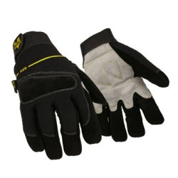 Valeo Inc V420-BLK-2X Valeo 2X Black Mechanics Full Finger Split-Leather Anti-Vibration Gloves With Elastic Cuff, Double-Layered