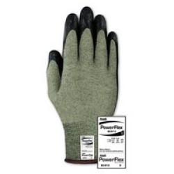Ansell Edmont 80-813-10 Ansell Size 10 PowerFlex Black Neoprene Foam Dipped Palm Coated Work Gloves With Yellow And Gray Kevlar 