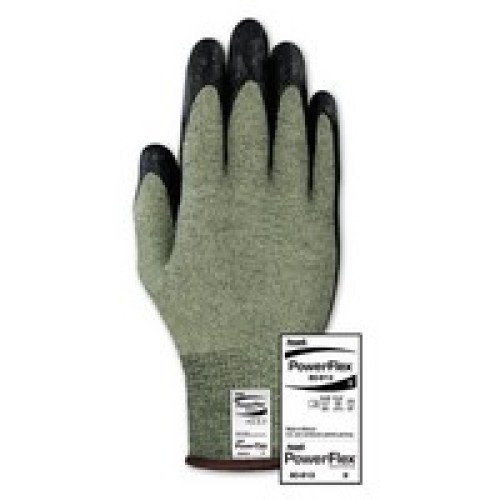 Ansell Edmont 80-813-11 Ansell Size 11 PowerFlex Black Neoprene Foam Dipped Palm Coated Work Gloves With Yellow And Gray Kevlar 