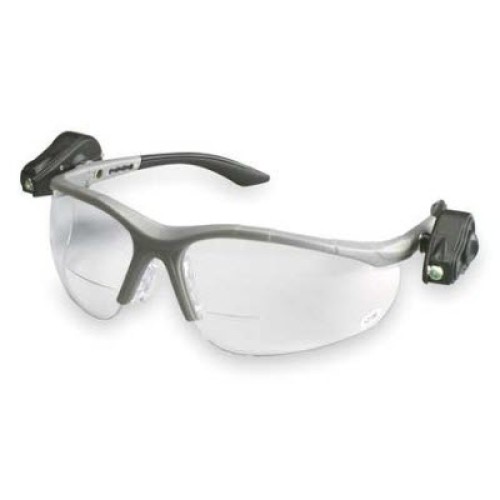 3M 11479-00000 Light Vision2 Dual LED Safety Glasses: Clear +2.5  Diopter Lenses Gray Semi-Rimless Frame