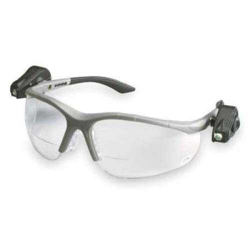 3M 11478-00000 Light Vision2 Dual LED Safety Glasses: Clear +2.0  Diopter Lenses Gray Semi-Rimless Frame