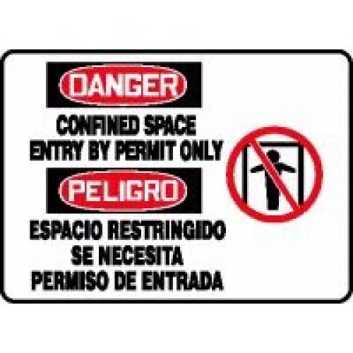 Bilingual Signs Danger Confined Space Entry by Permit Only Signs with Graphic Accuform SBMCSP113MVP Safety Signs